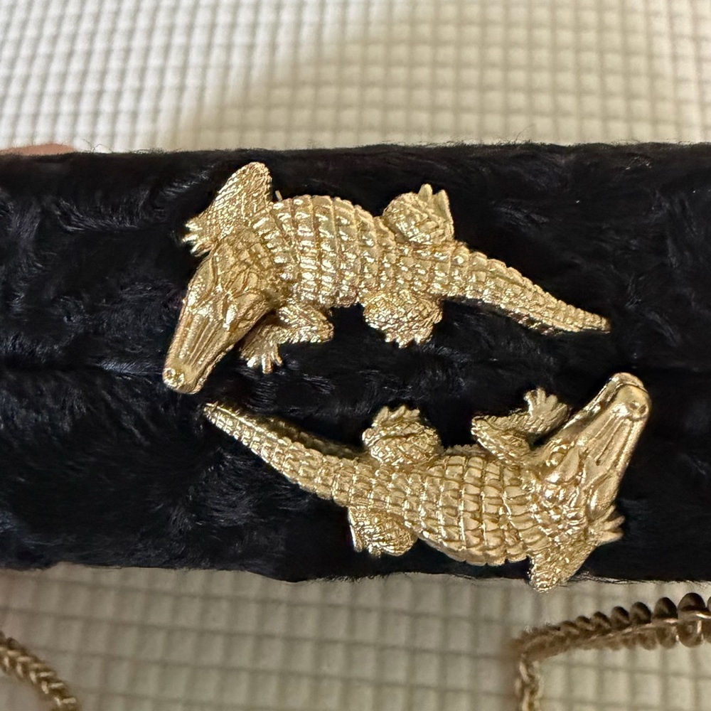 Barry Kieselstein Cord. Persian lamp Fur Clutch with Gold Crocodile Accents